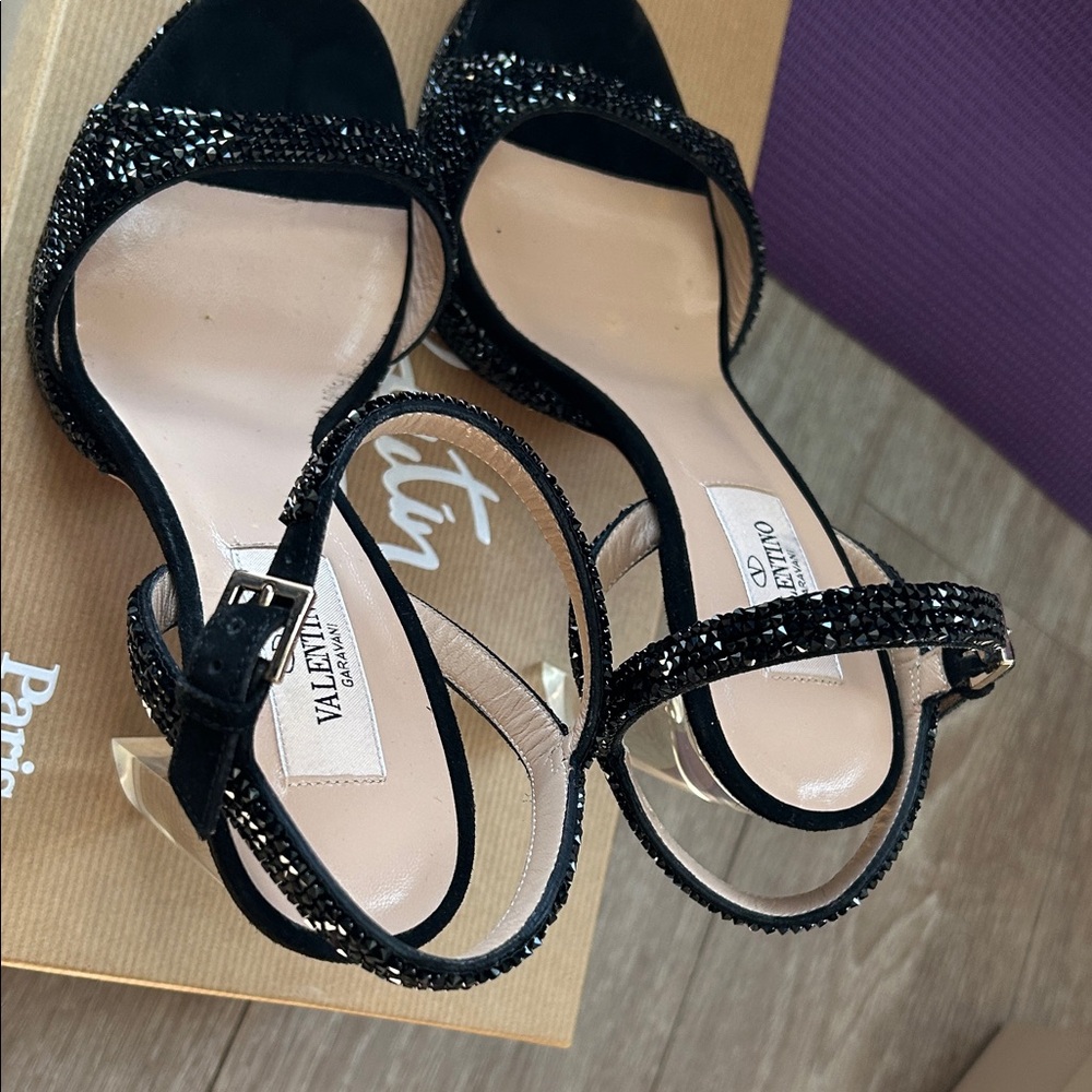 Valentino Women's Black and CLEAR Heels